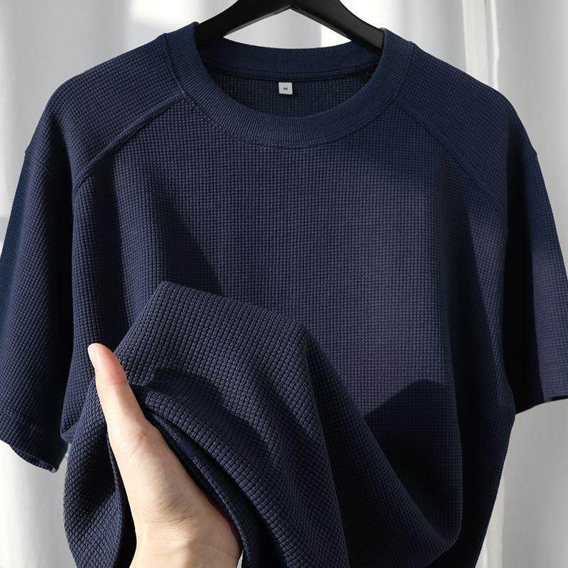 家日报~优质华夫饼！250g短袖男士夏季休闲透气亨利领半袖男士