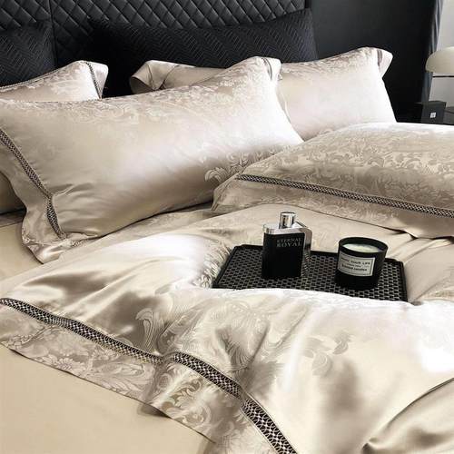 尽显尊贵~高端欧式140支提花长绒棉四件套纯棉全棉贡缎被套床品4