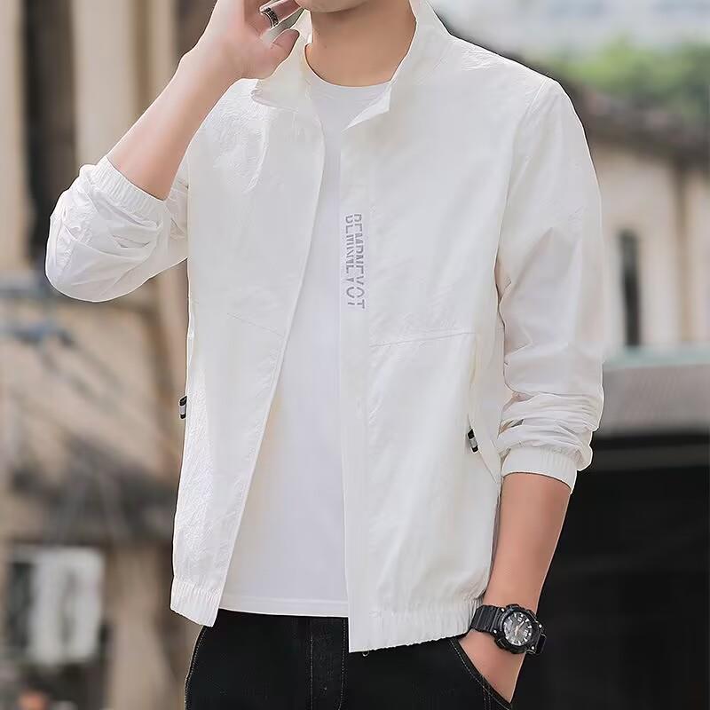 高档白色防晒衣服男士夏季超薄透气冰丝宽松立领速干男款夹克外套