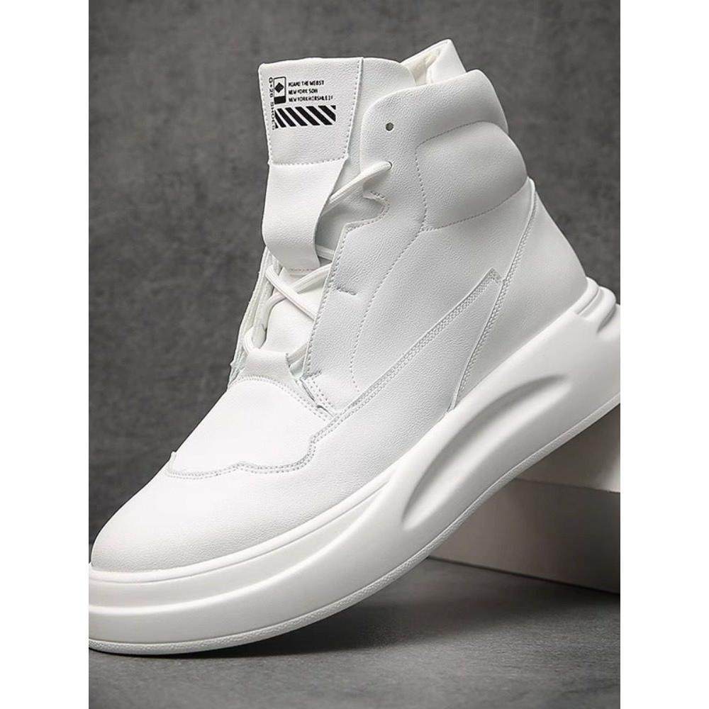 白色高帮鞋男真皮厚底防滑鞋子男潮鞋春秋增高耐磨马丁靴男款