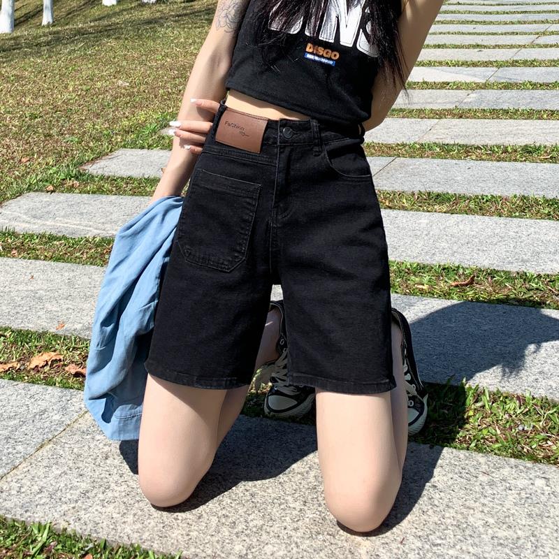 黑色高腰牛仔短裤女五分裤夏季薄款宽松直筒显瘦设计感裤子潮ins