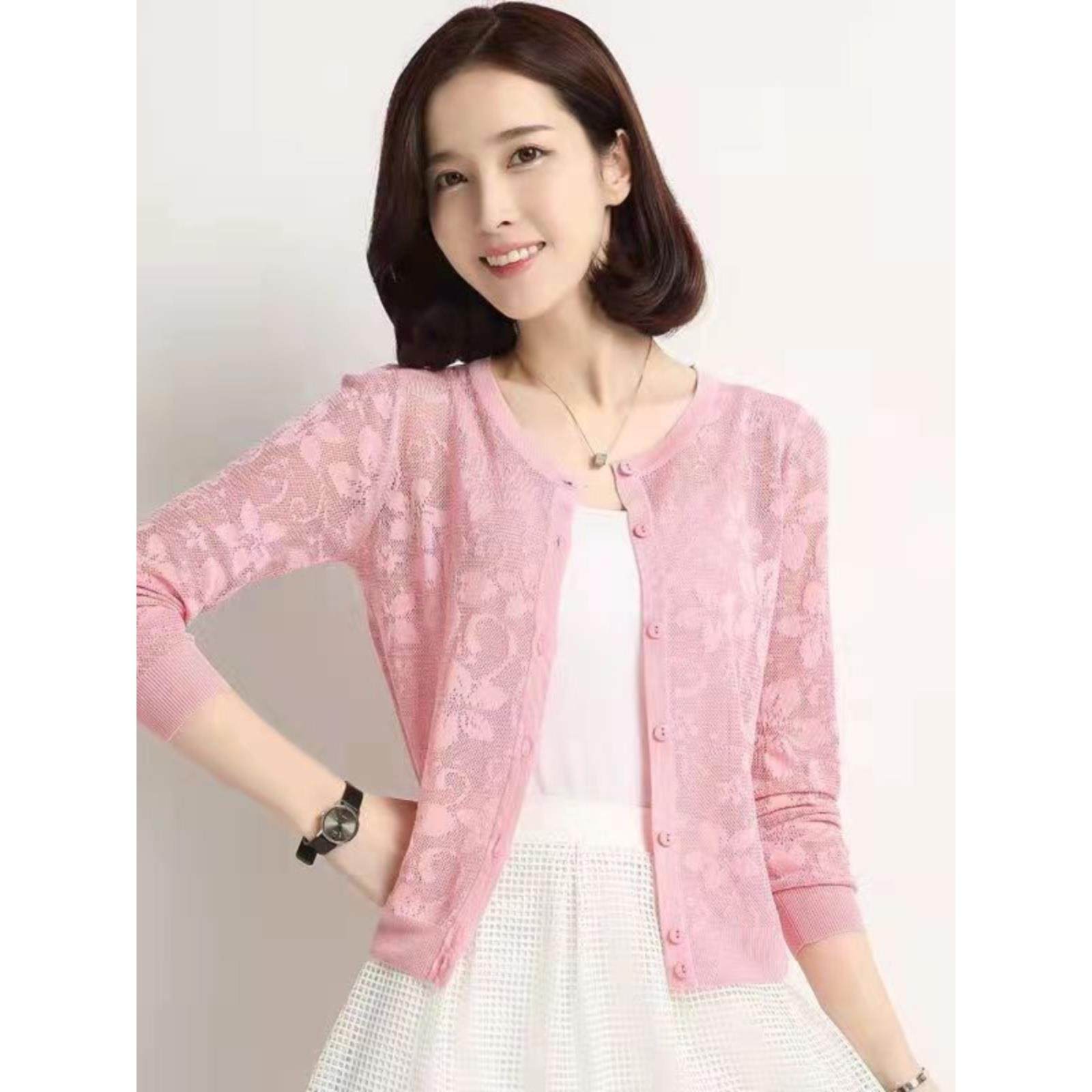 薄针织桑蚕开衫镂空冰丝防晒衣披肩女短款外搭配吊带裙空调衫外套