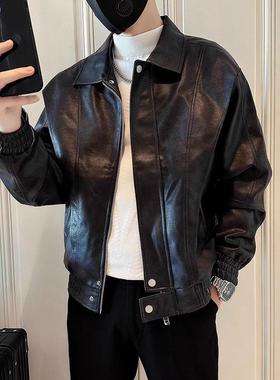 趋势Setter !时尚品牌很帅！摩托车正品皮夹克男士春秋美式覆古皮