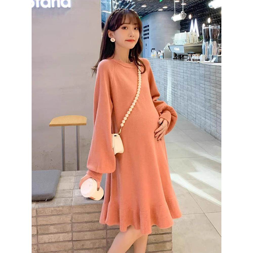 英国DHWA孕妇连衣裙春秋新款针织中长款配大衣打底裙子小个子春装