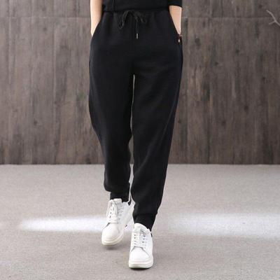 2025年春秋新款束脚卫裤女哈伦裤时尚百搭休闲裤显瘦黑色运动长裤