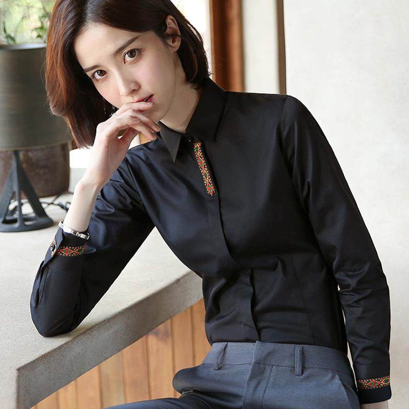 欧洲站黑色衬衫女设计感小众复古职业装2025年春秋冬加绒新款上衣
