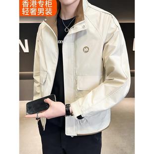 休闲百搭白色工作夹克上衣 时尚 男人 经典 男服立领2025春秋季