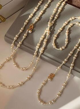 chomelkinsey长款澳白色珍珠项炼多层叠戴毛衣炼秋冬轻奢小众颈炼