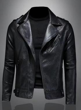 欧洲站夹克外套男软皮个性翻领机车2025秋冬休闲修身潮牌哈雷皮衣
