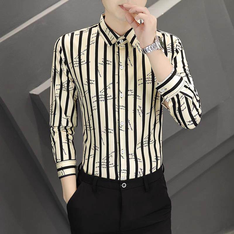 ZaSaFran~条纹衬衫男长袖商务高级感休闲上衣潮流加绒修身衬衣服