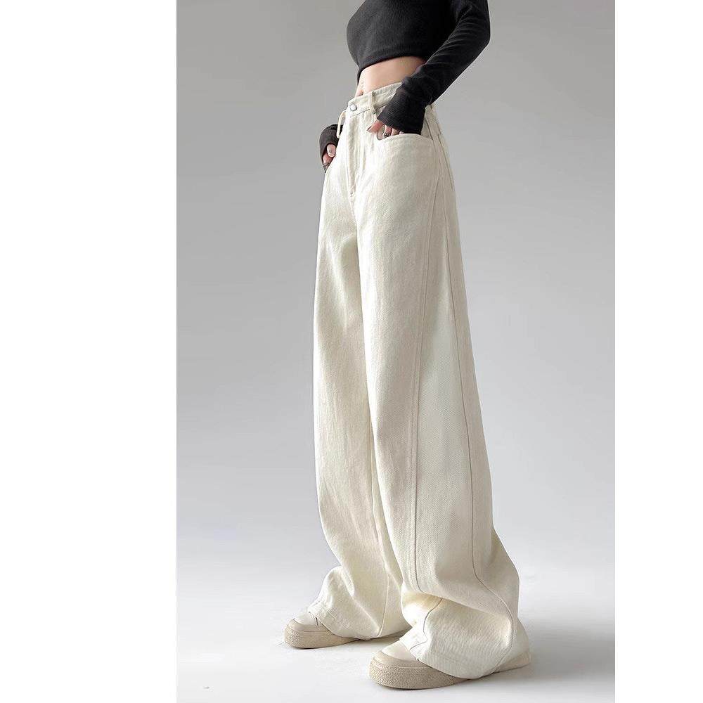 白色牛仔裤女春秋新款香蕉裤高腰梨形身材弯刀裤直筒镰刀裤阔腿裤,女装/女士精品,牛仔裤,淘宝优惠券,粉丝福利购,淘宝优惠卷