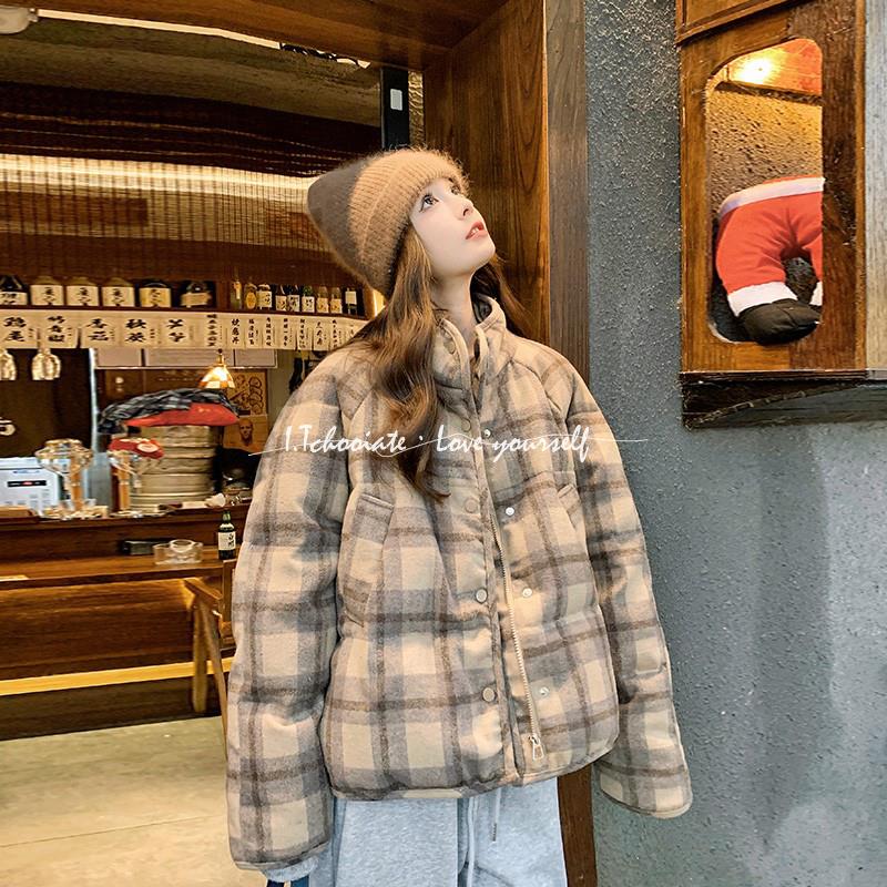 I.Tchooiate复古格子短款羽绒服女小个子2025冬款高级白鸭绒外套