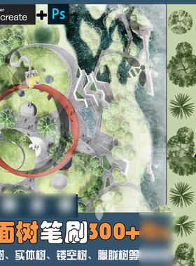 procreateps平面树笔刷乔木灌木景观总平面图平面图植物笔刷