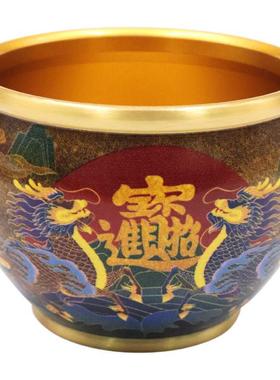彩绘黄铜米缸百福缸财神聚宝盆摆件金属工艺品客厅家居大号存钱罐