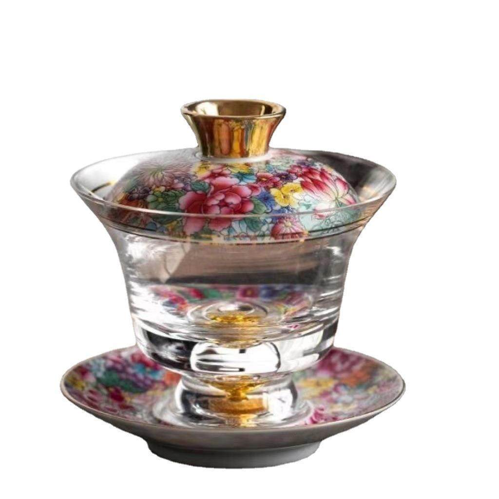 珐琅彩三才玻璃盖碗陶瓷藏金水晶大号茶碗茶具伴手礼礼品定LOGO制,餐饮具,盖碗,淘宝优惠券,粉丝福利购,淘宝优惠卷