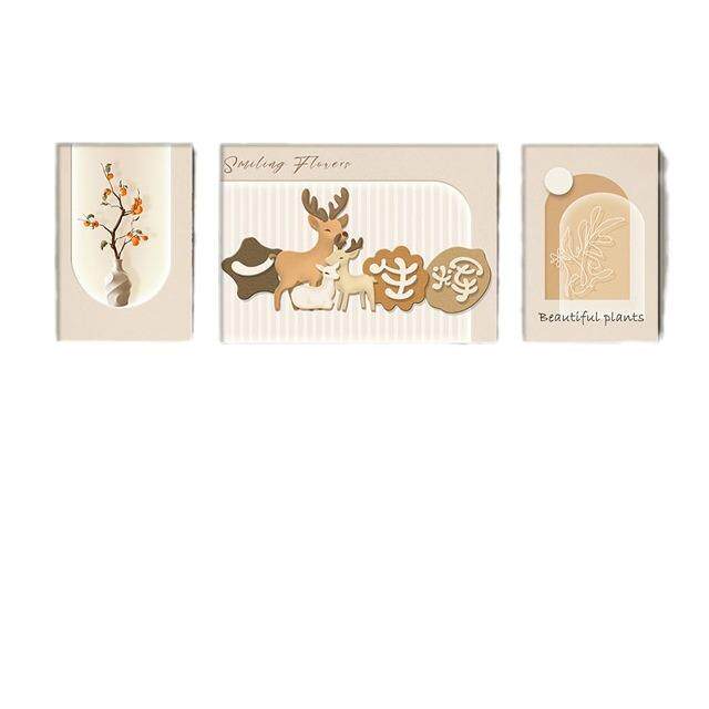 奶油风客厅装饰画吉祥如意沙发卧室背景墙挂画原木风三联壁画