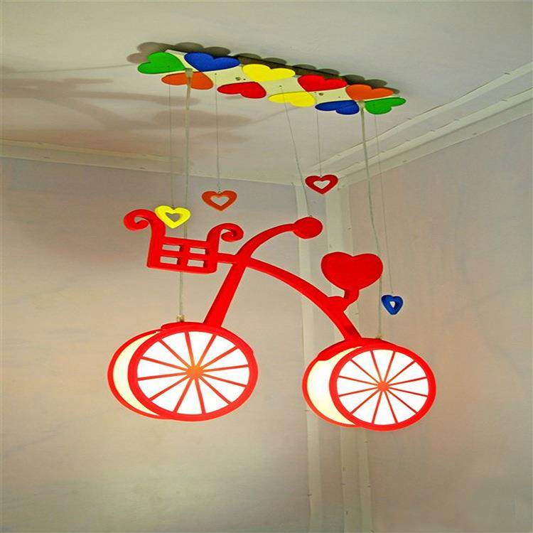 单车木质吸顶吊灯现代时尚卡通灯儿童护眼LED灯卧室灯幼儿园灯具,家装灯饰光源,智能吊灯,淘宝优惠券,粉丝福利购,淘宝优惠卷