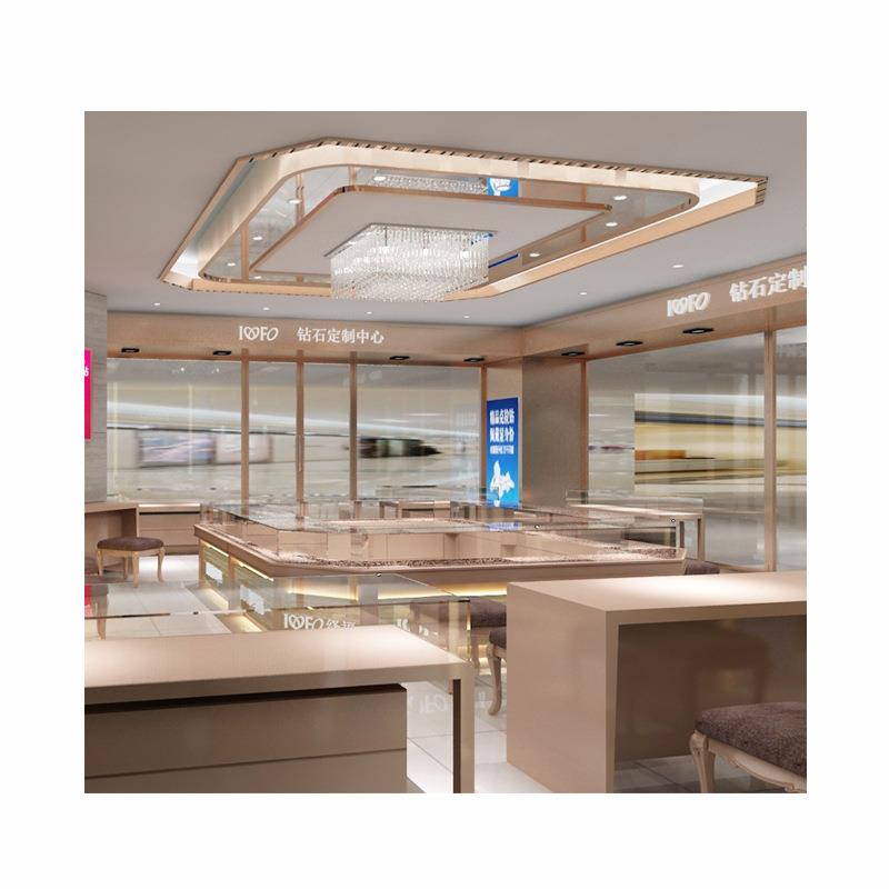 珠宝展示柜轻奢弧形货架金银首饰陈列柜玻璃立体货柜带灯展示台