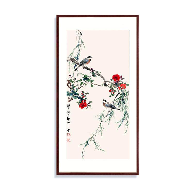 新中式入户玄关装饰画客厅办公室挂画颜伯龙春柳花鸟图画花卉壁画