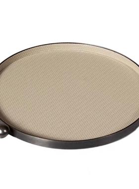 现代简约轻奢皮革编织纹圆形托盘客厅茶几收纳摆件样板间高级装饰