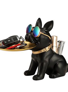 树脂狗雕像客厅装饰狗雕塑托盘装饰法国斗牛犬家庭室内办公桌装饰