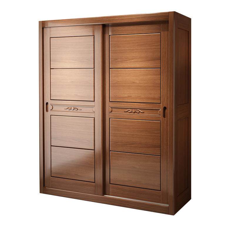 全实木衣柜现代简约两门推拉滑移门卧室家用收纳柜双门白色衣橱