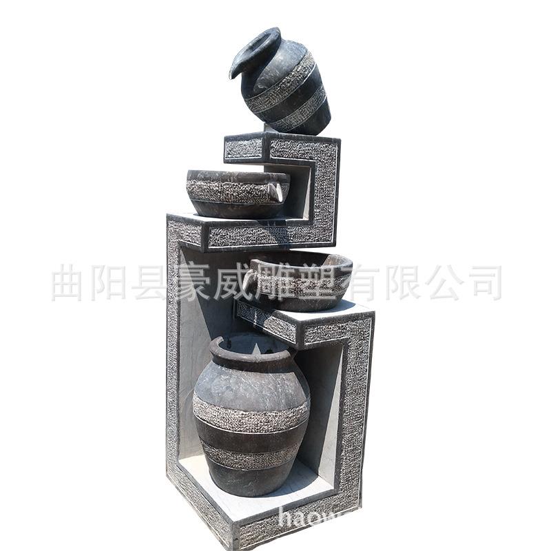 大理石仿古石雕青石流水陶罐组合流水盆景家居水景摆件仿古喷泉