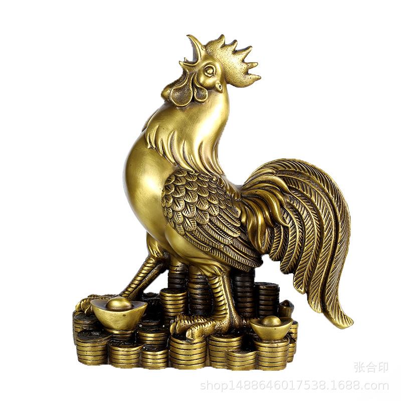 纯铜金钱公鸡摆件十二生肖金钱元宝鸡居家玄关金属工艺品摆饰图片