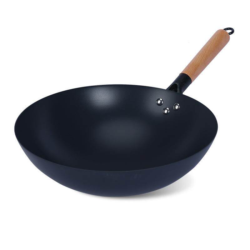 家用炒菜锅氮化款抖音轻便女士不粘锅圆底老式明火无涂层铁锅炒锅