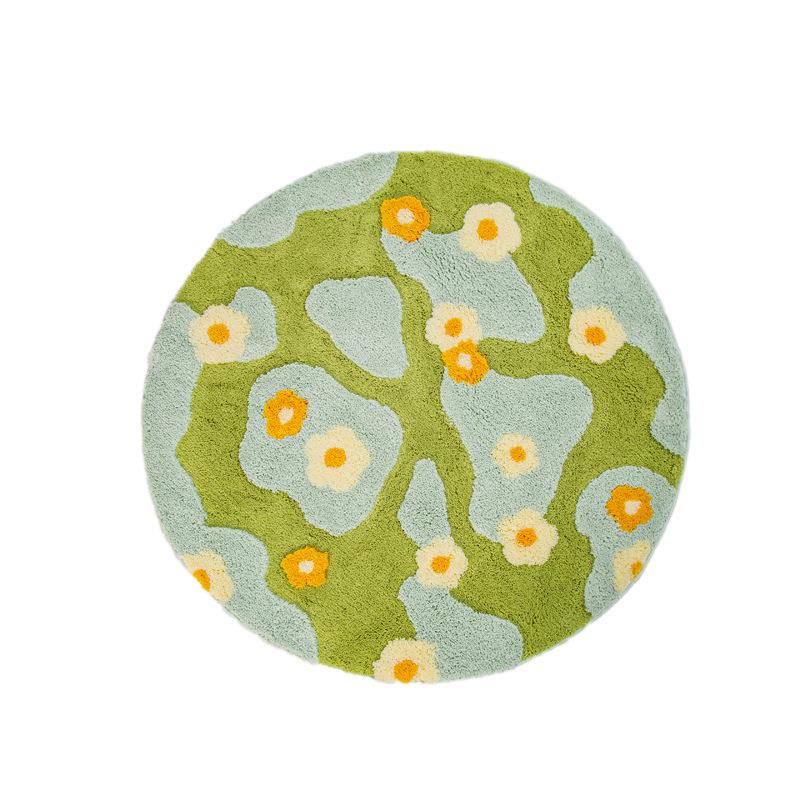 苔藓森林家用地毯加厚植绒地垫卧室床边簇绒圆形毯可手洗