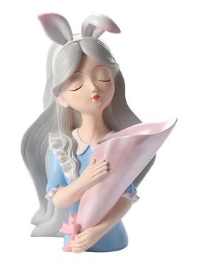 树脂工艺品向日葵捧花女孩摆件家居玄关客厅装饰抱花插花干花摆件