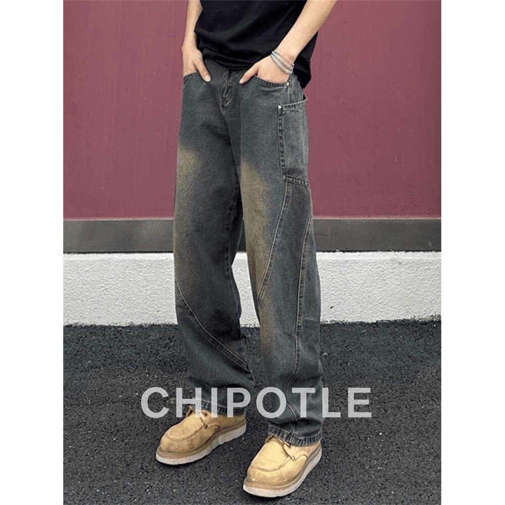 韩国CHIPOTLE美式高街弯刀牛仔裤男士2026春季cleanfit直筒微喇裤