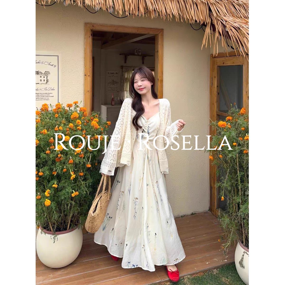 法国Rouje Rosella⭐法式复古刺绣吊带连衣裙女夏高级感显瘦长裙