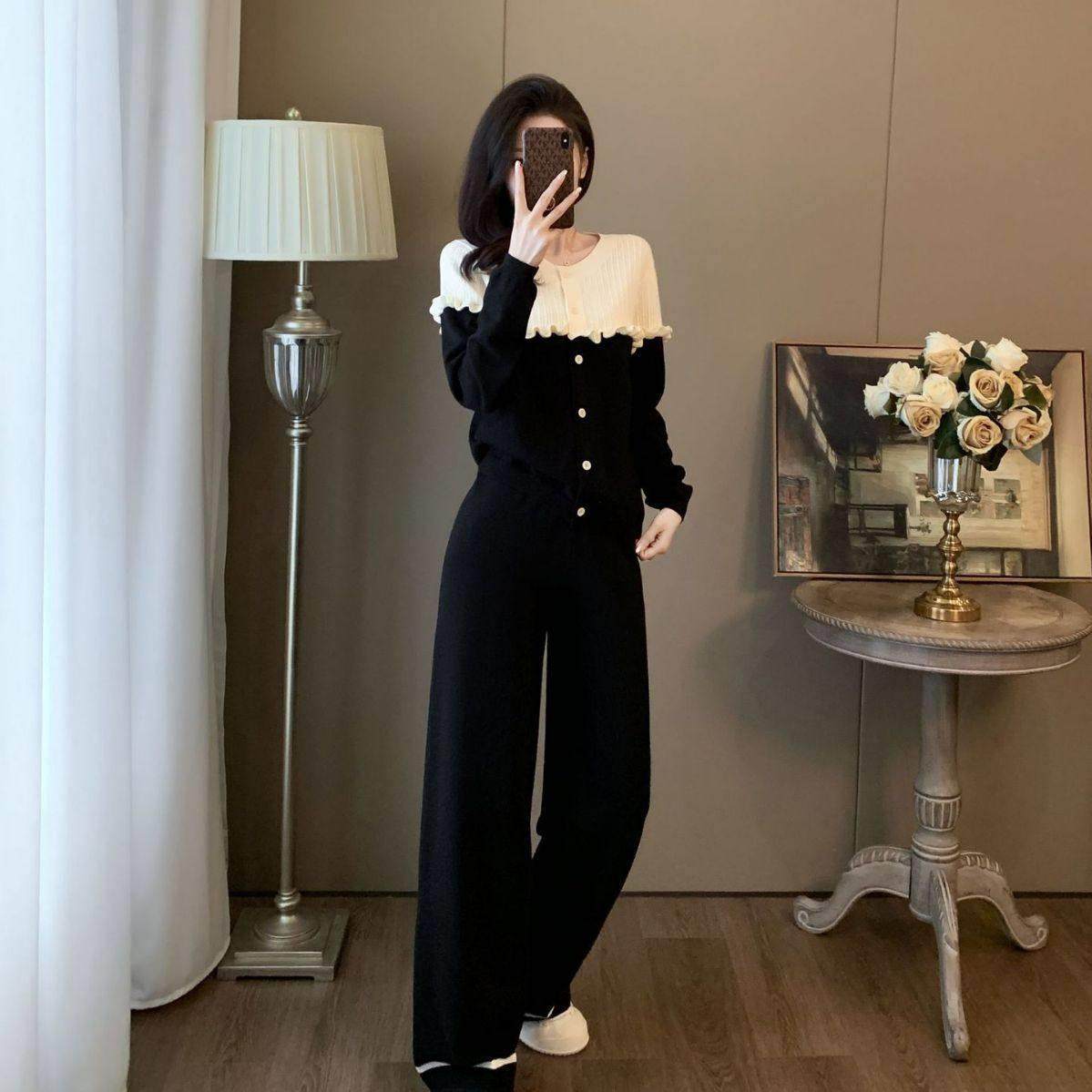 欧洲站小香风时尚套装女秋季新款显瘦气质减龄针织阔腿裤两件套潮,女装/女士精品,时尚套装,淘宝优惠券,粉丝福利购,淘宝优惠卷