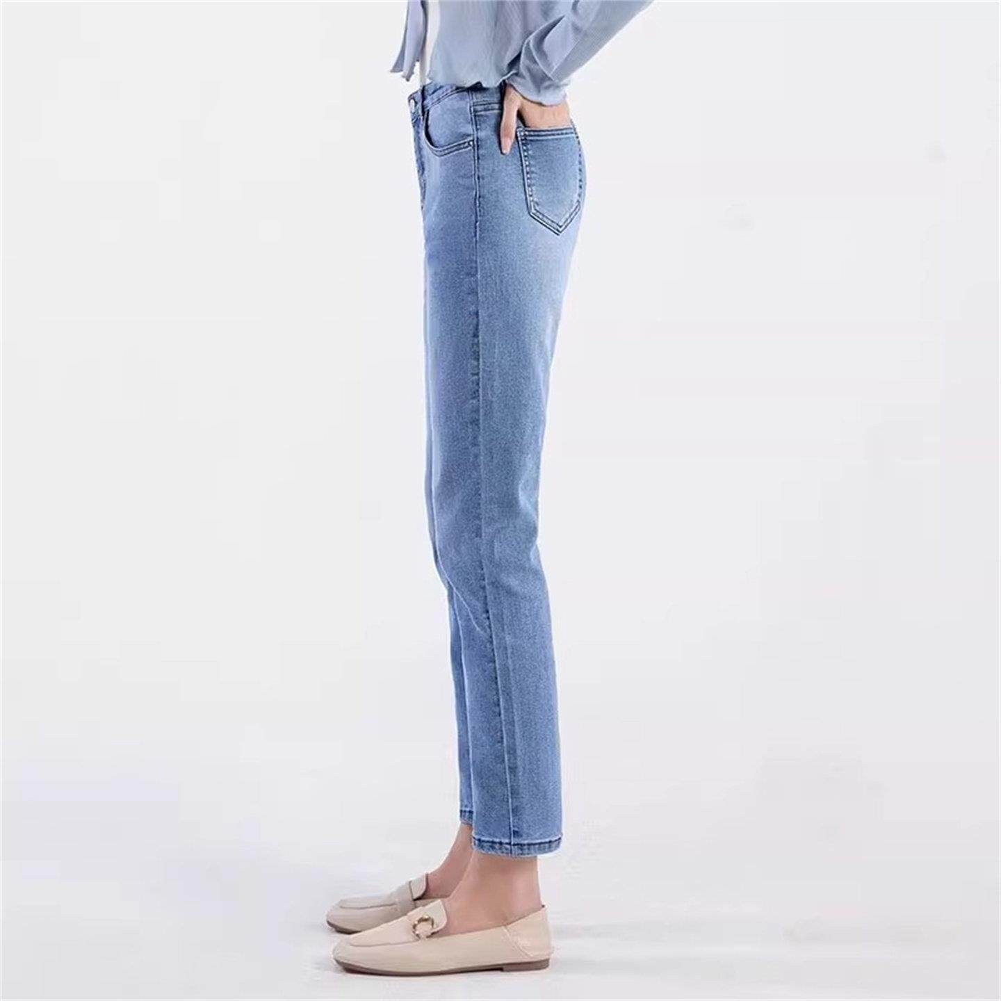 Canary Kiss加绒浅蓝直筒牛仔裤女2025秋冬高腰九分显瘦烟管裤子