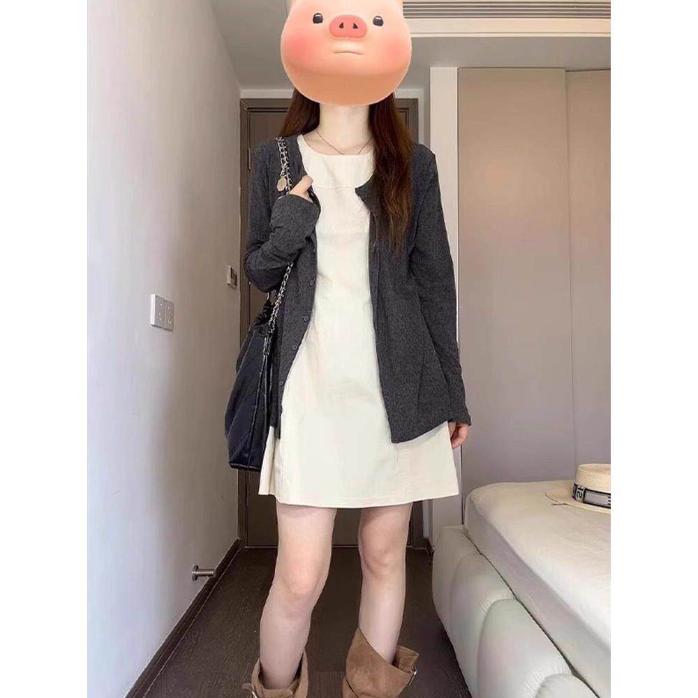 日系小个子盐系轻熟连衣裙女2025春秋新款法式搭配一整套装短裙子