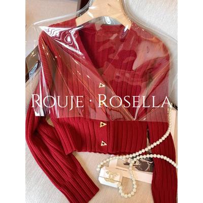 法国Rouje Rosella⭐红色针织开衫女秋冬短款毛衣外套小个子上衣
