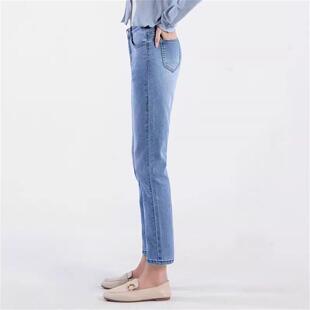 Canary Kiss加绒浅蓝直筒牛仔裤女2025秋冬高腰九分显瘦烟管裤子