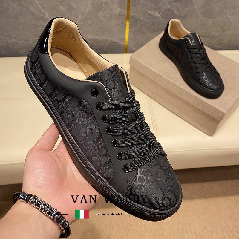 Van Wally男士鞋新潮品牌男士运动鞋2025新白鞋男士真皮字母压花