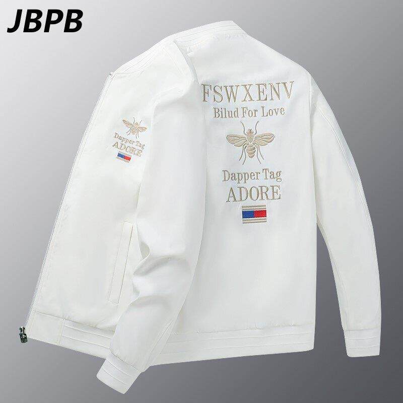 JBPB品牌专柜2026新款夹克潮牌白色小蜜蜂刺绣外套男春秋休闲潮流
