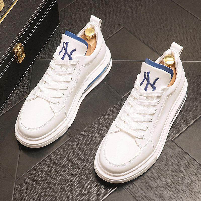 2025新款潮牌气垫小白鞋男真皮透气内增高板鞋韩版百搭厚底松糕鞋