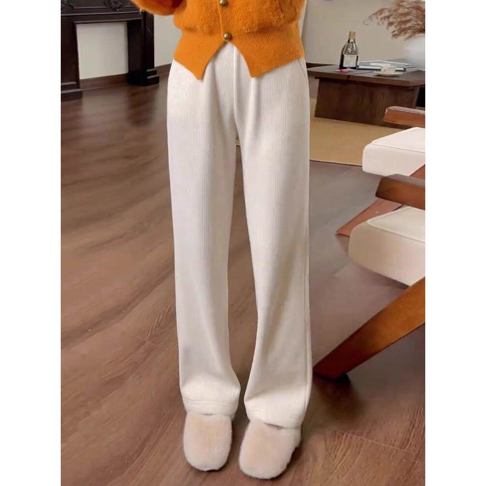 法式窄版羊羔绒雪尼尔阔腿裤女秋冬新款小个子加绒加厚直筒休闲裤