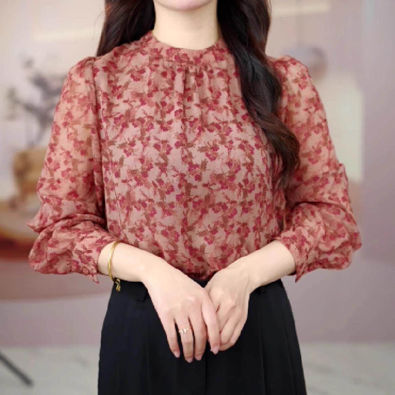 长袖衬衫女春秋季新款宽松森系小清新碎花衬衣文艺小众设计感小衫