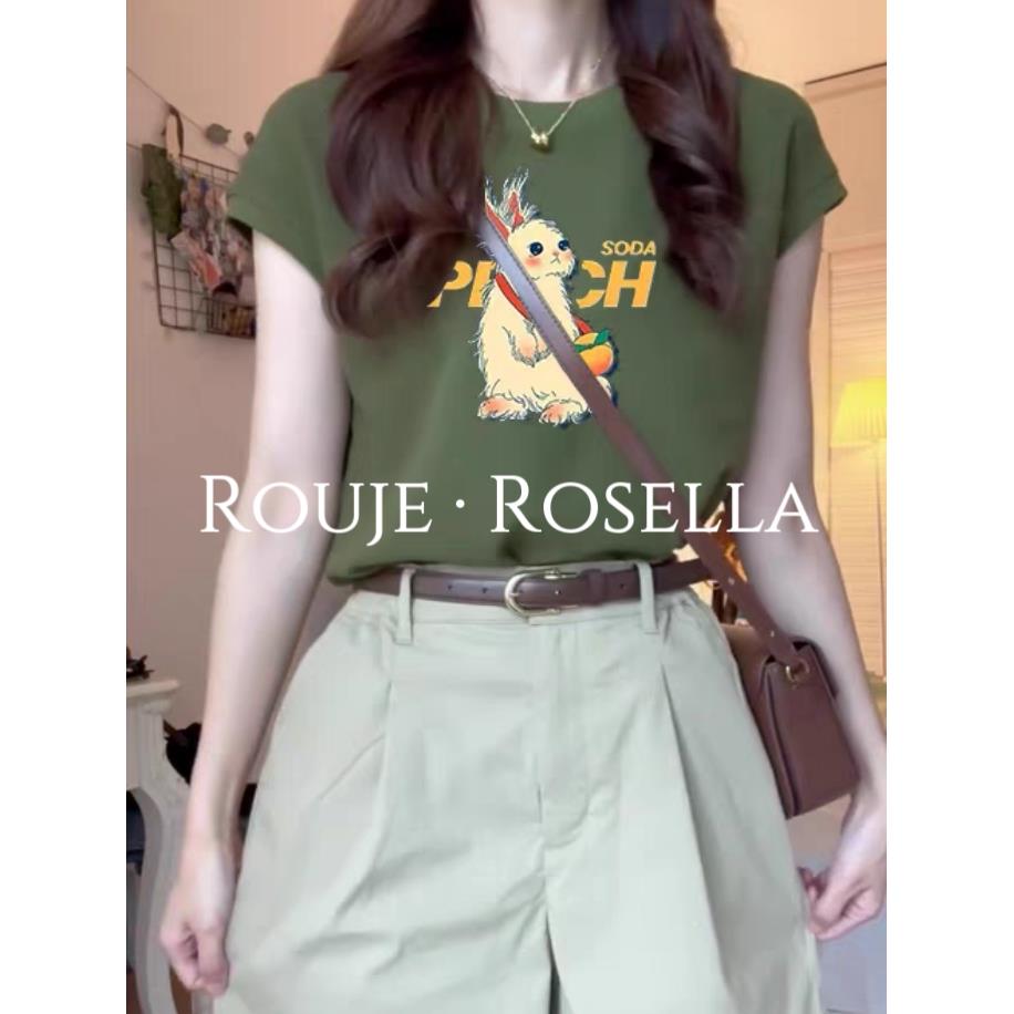 法国Rouje Rosella⭐设计感兔子印花正肩短袖T恤女夏减龄体恤上衣