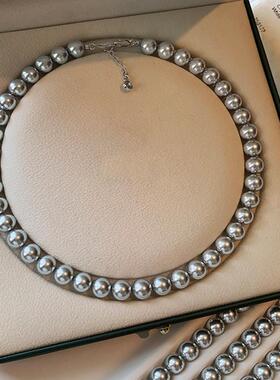 新加坡chomelkinsey真多麻银灰色珍珠项链女轻奢小众高级感毛衣链