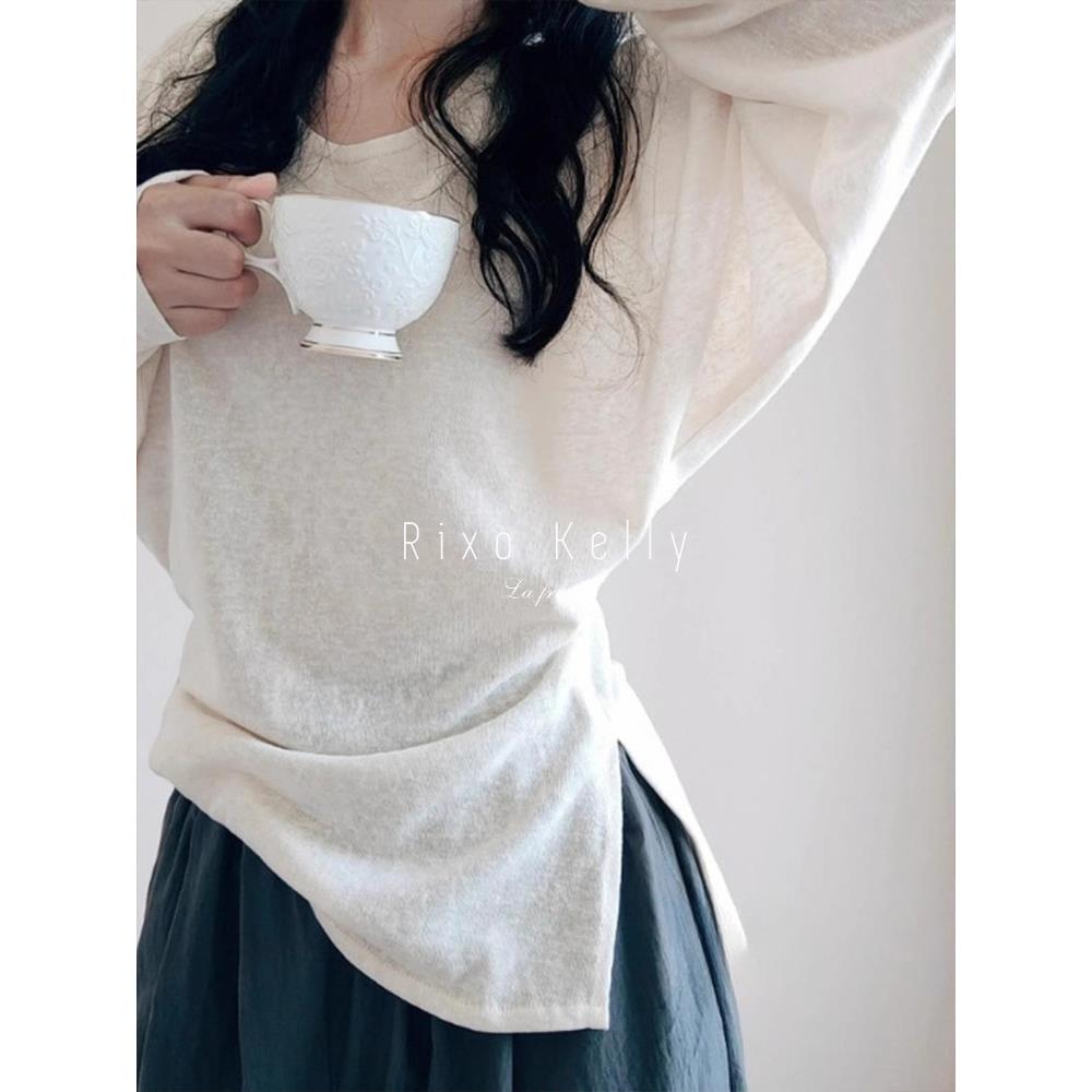 Rixo Kelly极简圆领不规则长袖t恤今年流行漂亮洋气独特别致上衣