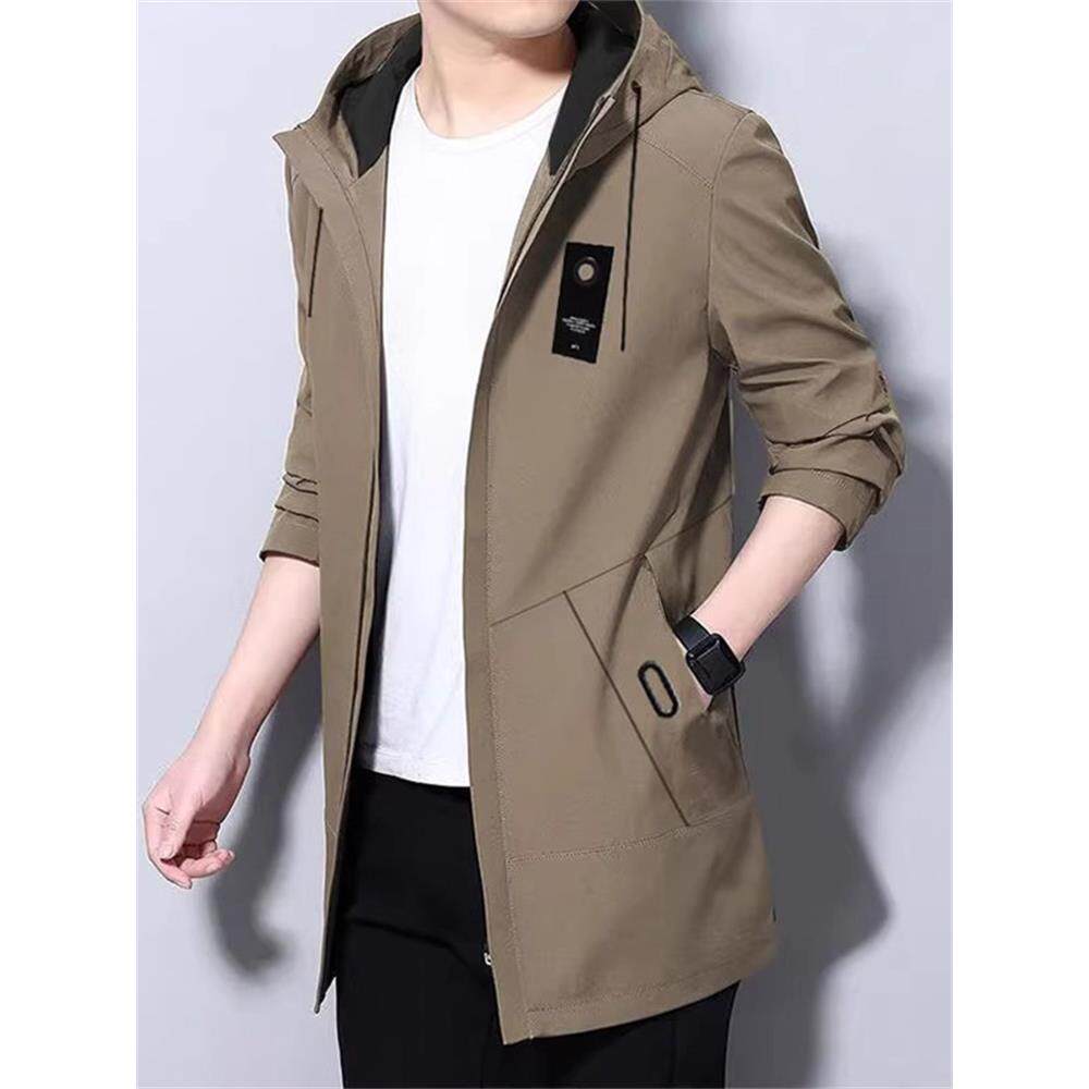 高端中长款风衣外套男士2025新款秋冬季潮牌加绒连帽夹克男款秋装