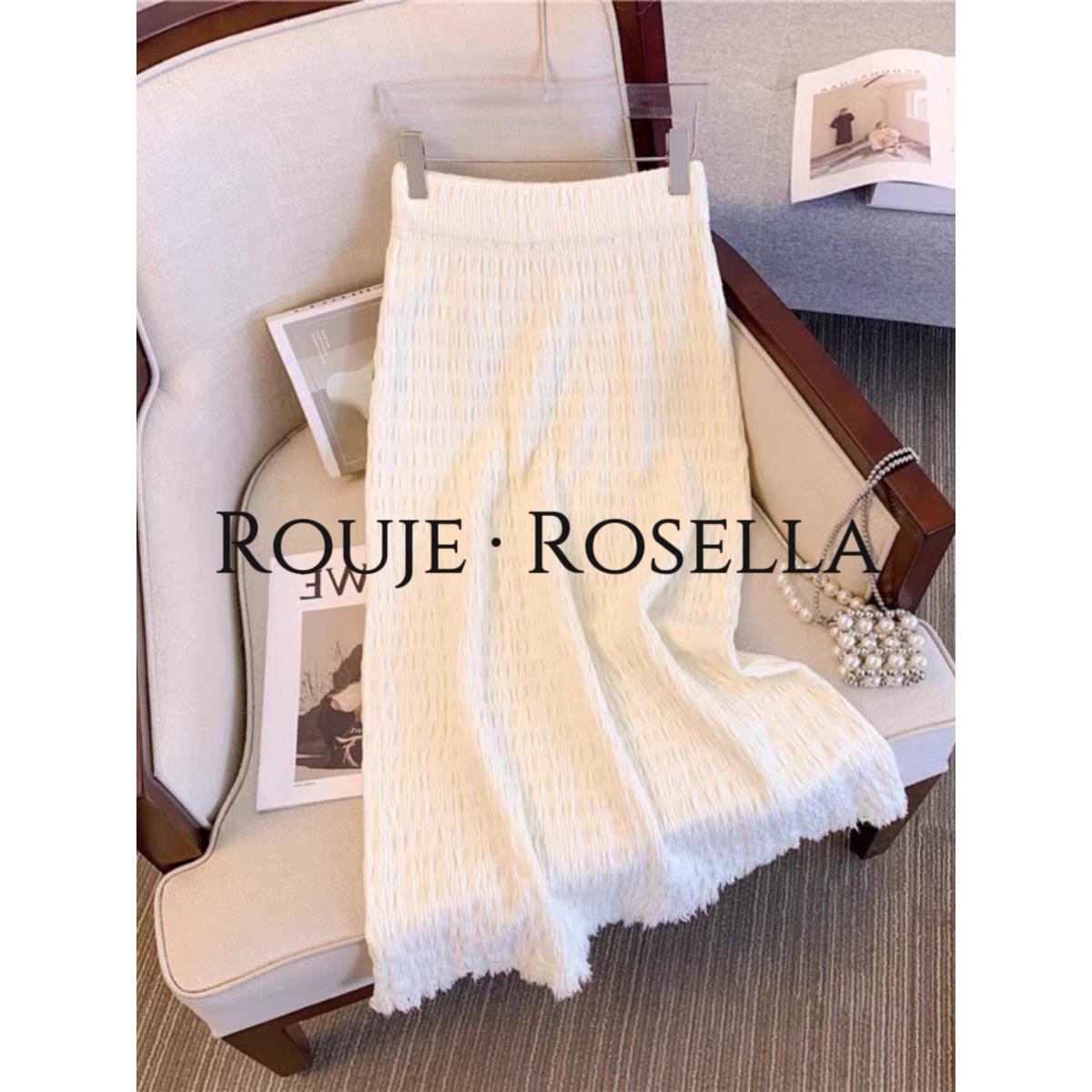 法国Rouje Rosella大码针织褶皱半身裙女新款高腰a字裙白色裙子