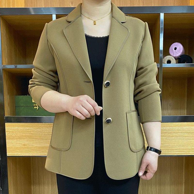 中老年妈妈纯色休闲西装外套女士春季薄款韩版修身大码高档小西服