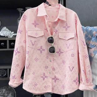 外套女宽松休闲风上衣 重工字母烫钻刺绣牛仔衬衫 法国Rouje Dsyle